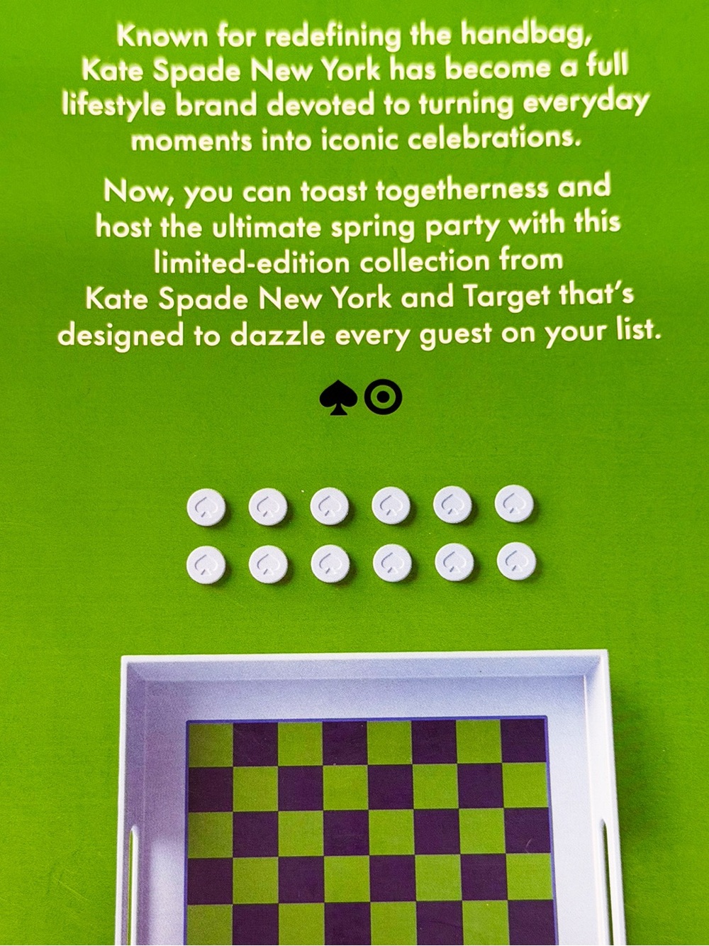 NWT NIB KATE SPADE BPA FREE FOOD SAFE CHECKERBOARD PRINT TRAY WITH 24 CHECKERS